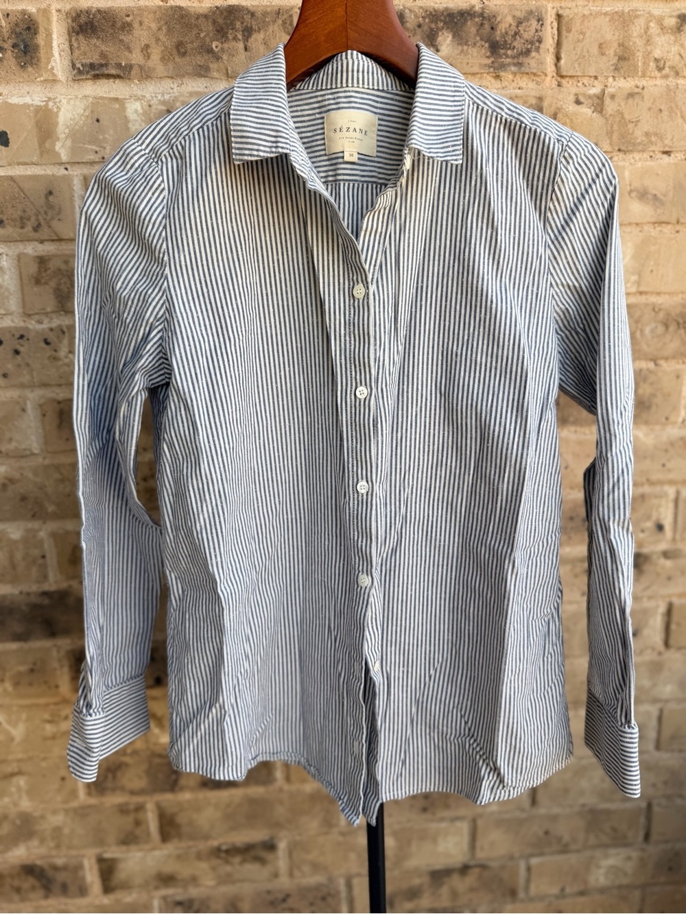 Sezane Blue and White Striped Button-Down Shirt size 38